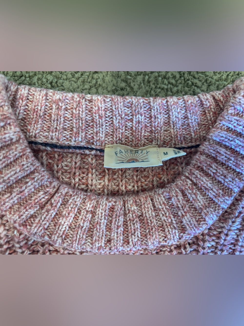 Faherty Sunwashed marled chunky Organic Cotton Fisherman crewneck Sweater Sz M - Picture 3 of 5